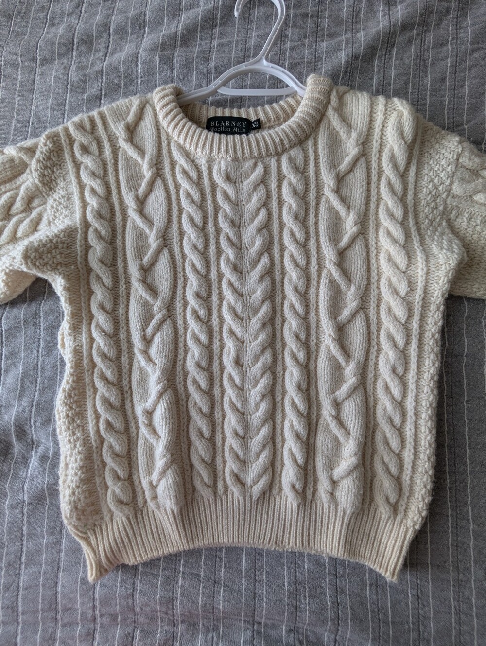 Blarney Woollen Mills Cream Ivory Cable Knit Women's Sweater Pure New Wool Sz XS
